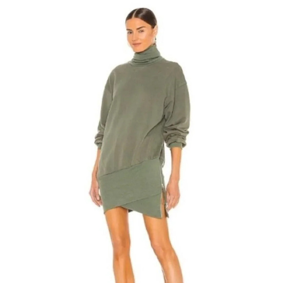 Young Fabulous & Broke Dresses & Skirts - Young Fabulous & Broke Olive Green Turtle Neck Asymmetric Sweater Dress Small